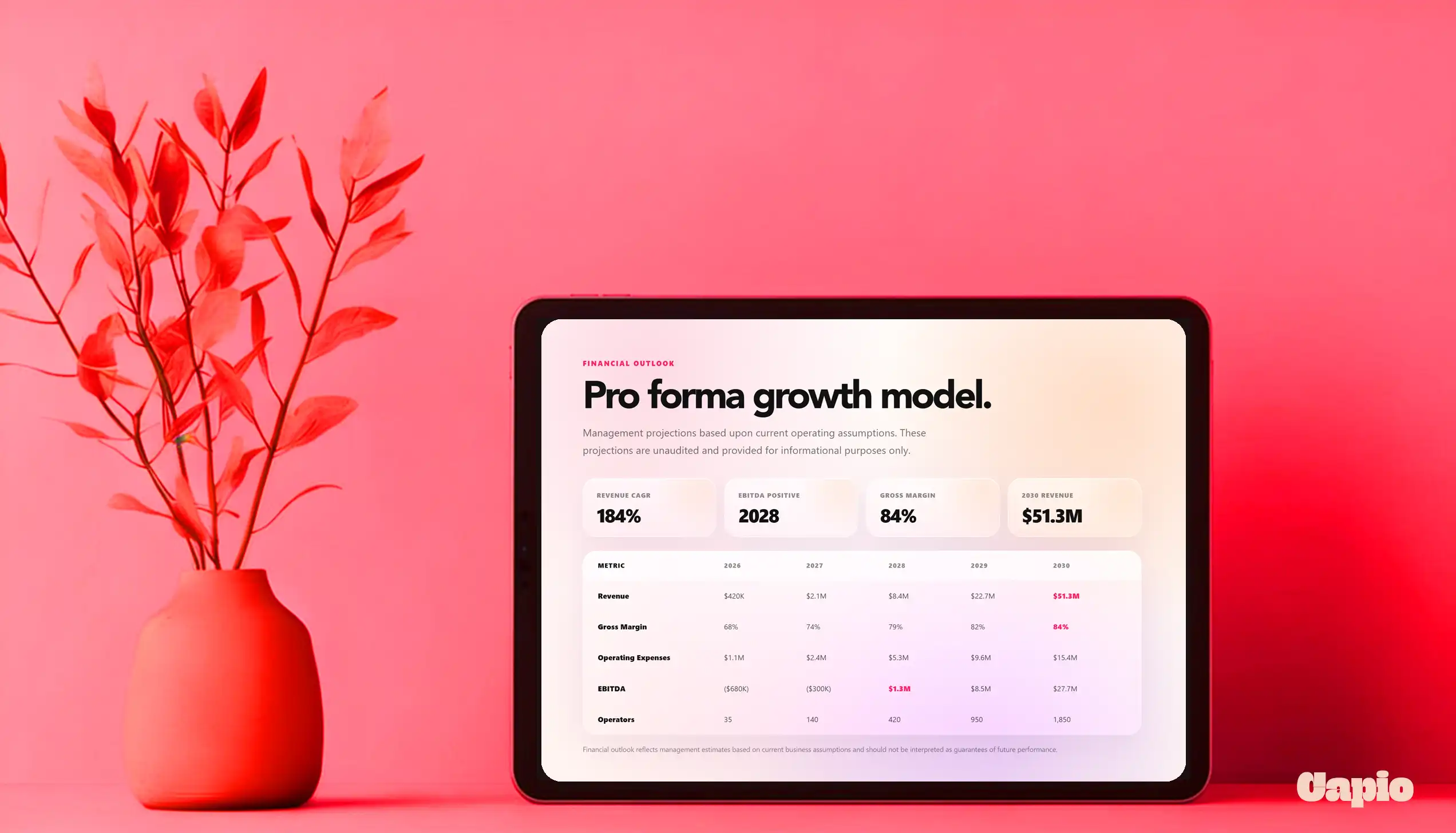 Capio pro forma financial outlook interface
